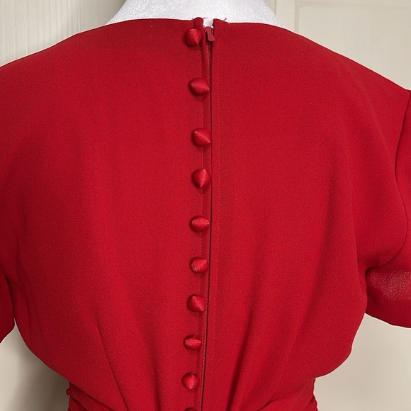 Donna Morgan Woman’s Petite Red Dress with Tie Belt Sz 6 Short Sleeve Lace - Picture 8 of 12